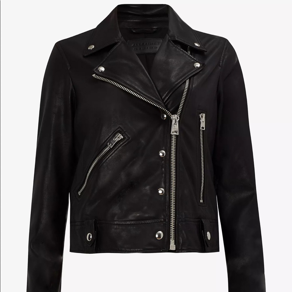 ALLSAINTS BLACK BRODY BIKER LEATHER JACKET
